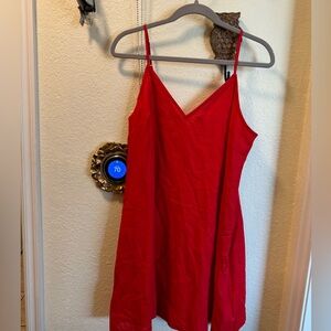 Express Vibrant Red V-Neck Linen Dress